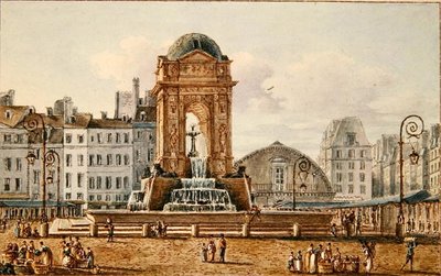 Vista della Piazza e Fontana nel Marché des Innocents, Parigi, c.1810 da Victor Jean Nicolle